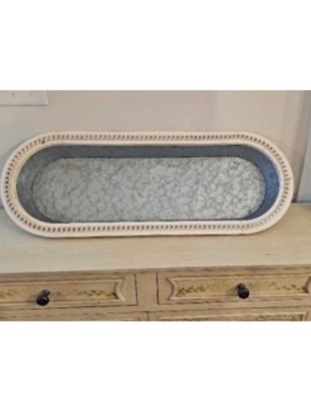 Galvanized Metal and Wood Oval Planter Storage Basket Weathered Distressed